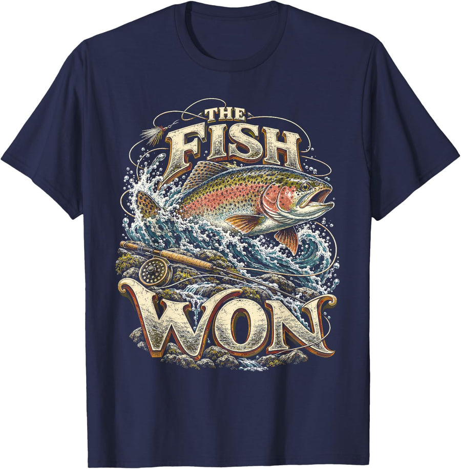 Fly Tying Fly Fishing The Fish Won T-Shirt - Navy Blue
