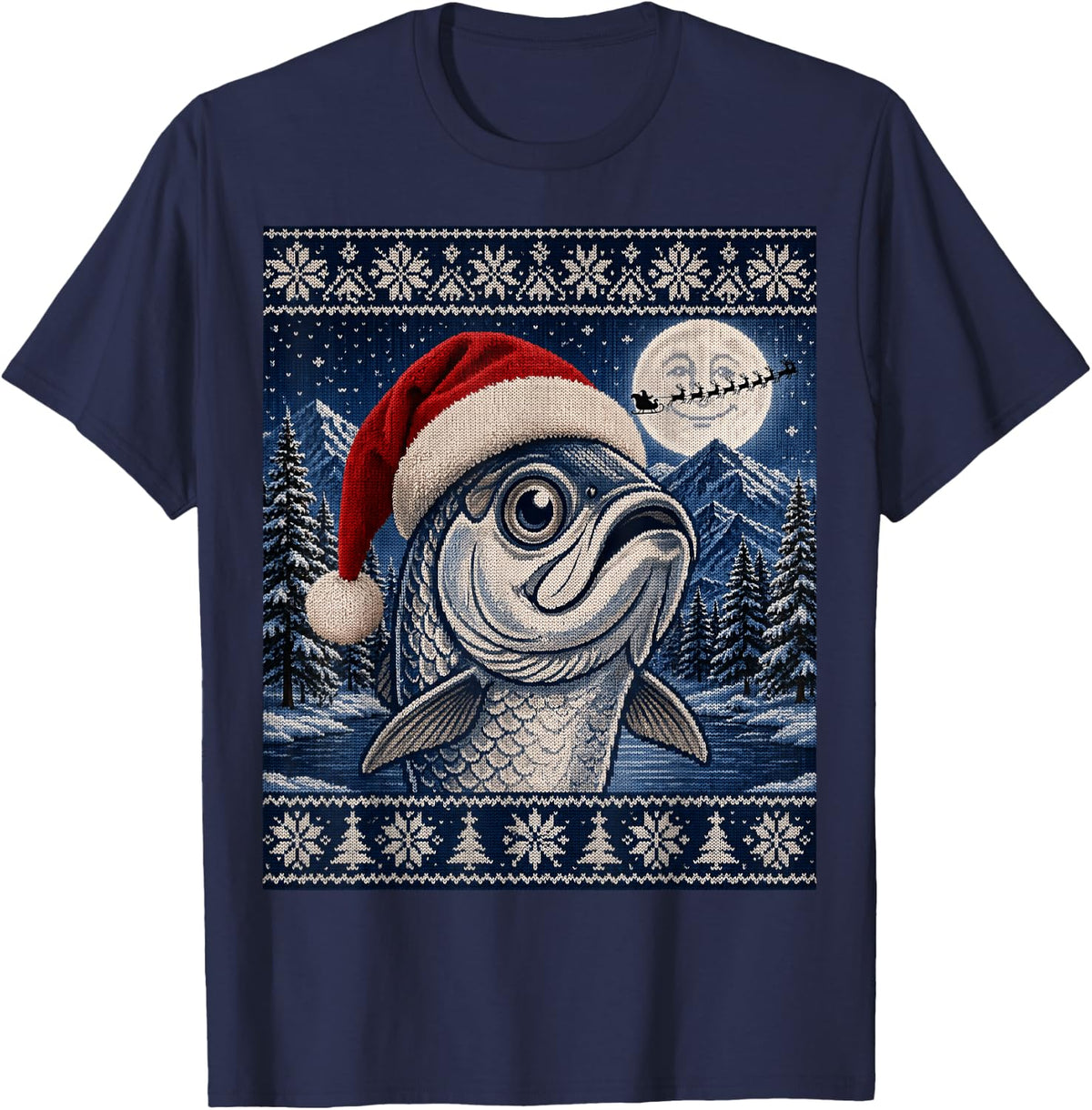 Tarpon Fish Santa Ugly Christmas T-Shirt - Navy Blue