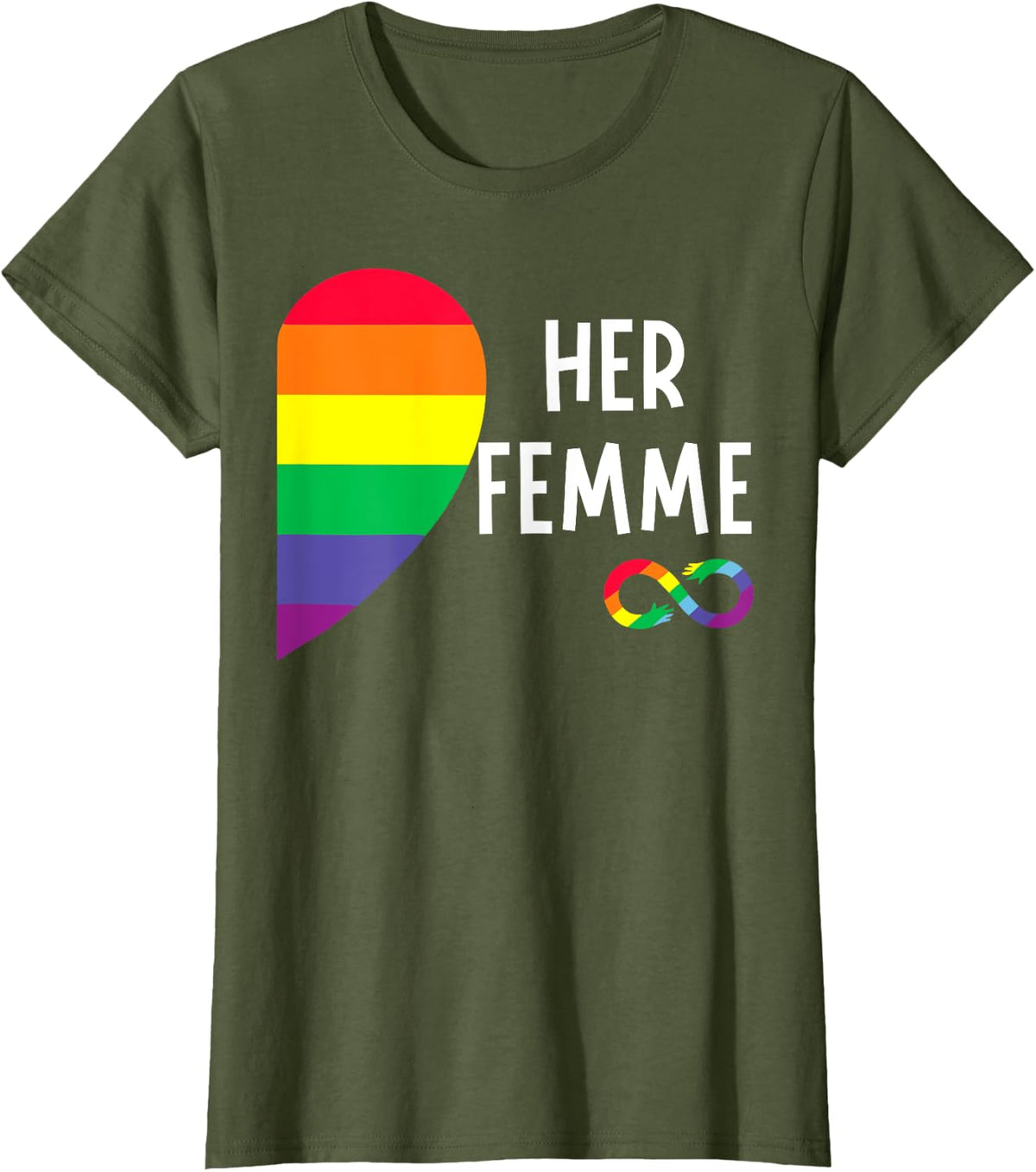 Her Fem Gay Pride Month LGBT Pride LGBTQ Pride Lesbian Flag T-Shirt - Olive Green