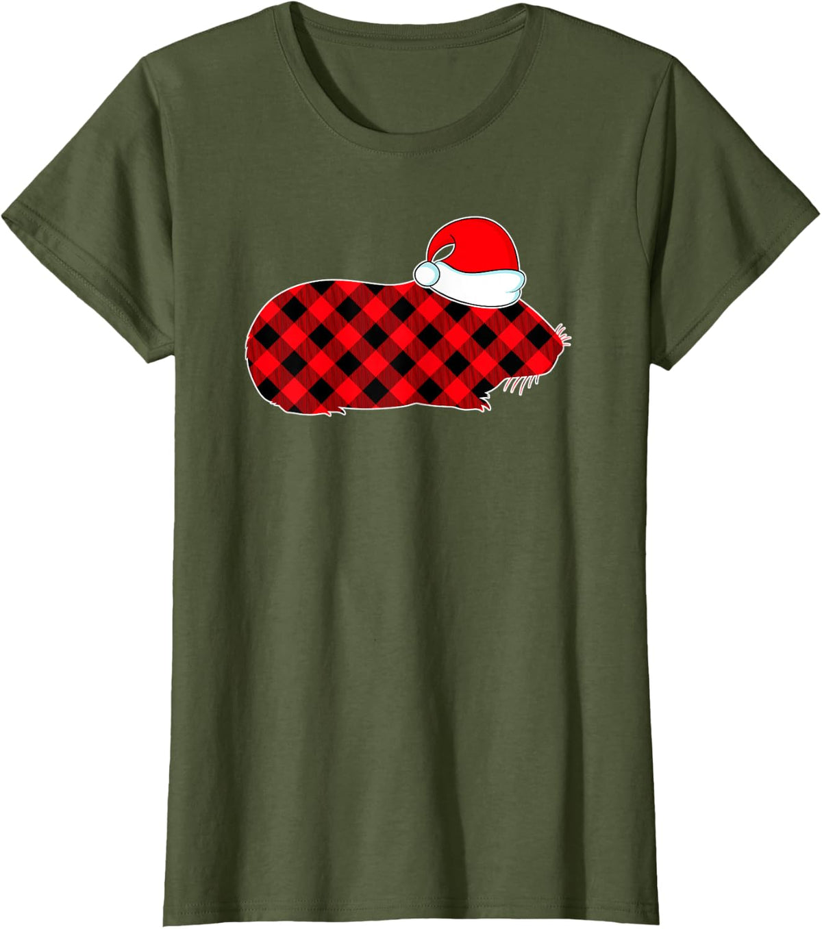 Red Plaid Guinea Pigs Pajama Family Buffalo Christmas Gifts T-Shirt - Olive Green