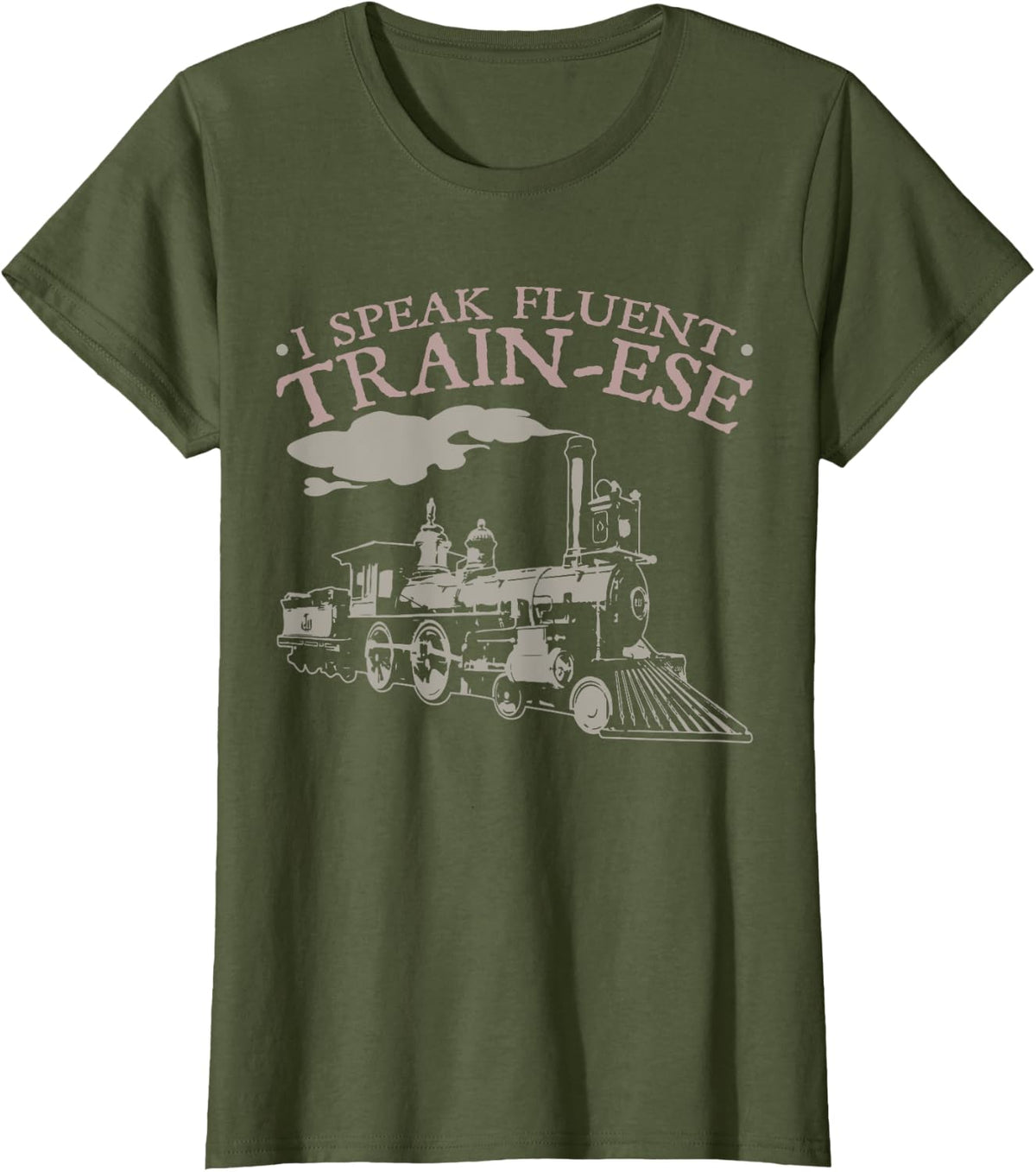 Funny Locomotive Steam Train T-Shirt - Olive Green