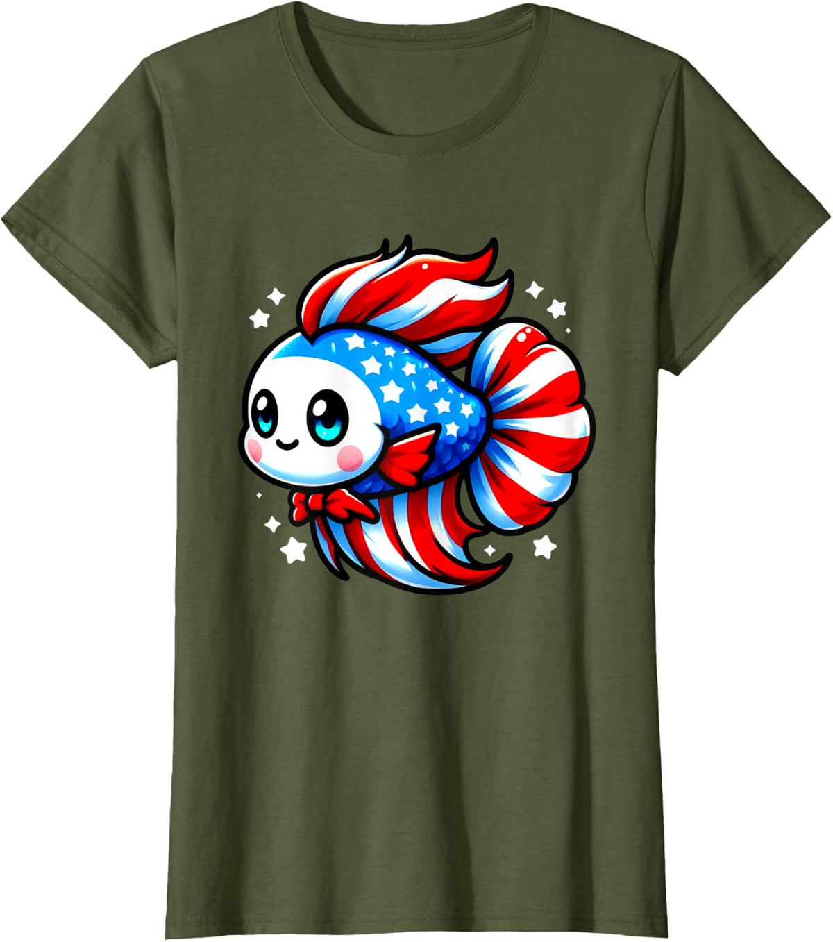 4th Of July Fish Betta America Independence Day Betta Fish T-Shirt - Olive Green