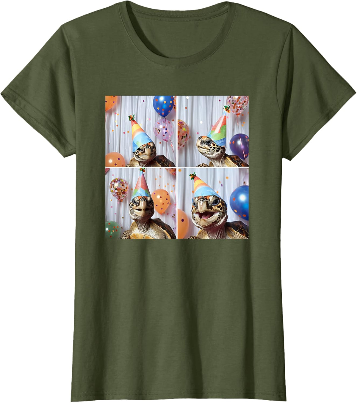 Turtle Lover Funny Tortoise Face Party Hat Turtle Birthday T-Shirt - Olive Green