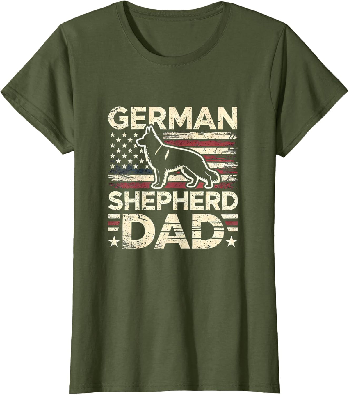 German Shepherd Dad Shirt American Flag German Shepherds T-Shirt - Olive Green