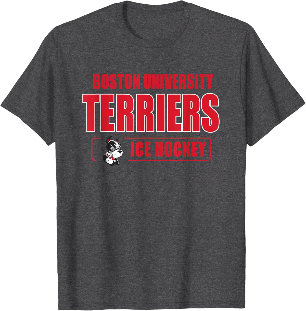 Boston Terriers Icon Script Ice Hockey - Neutral Boston U T-Shirt - Dark Heather Grey