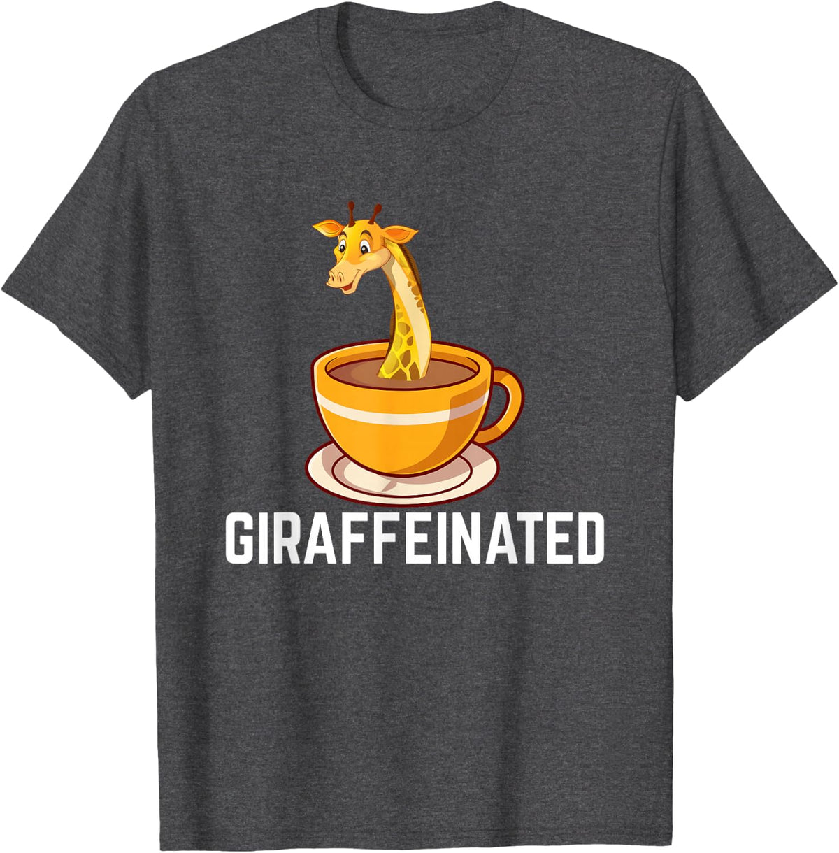 Giraffeinated - Funny Giraffe and Coffee Lover Pun T-Shirt - Dark Heather Grey