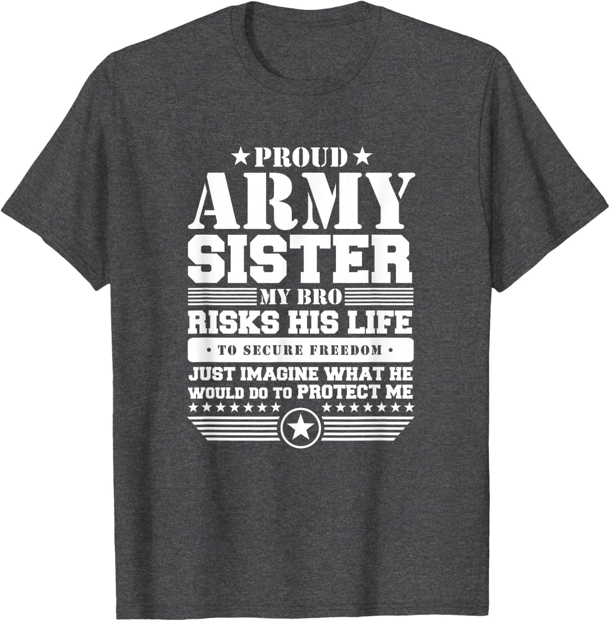 Proud Army Sister T Shirt Military Sister Protects Me T-Shirt - Dark Heather Grey