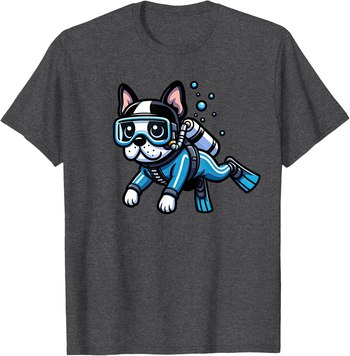 Boston Terrier Scuba Diving Funny Dog Snorkeling T-Shirt - Dark Heather Grey