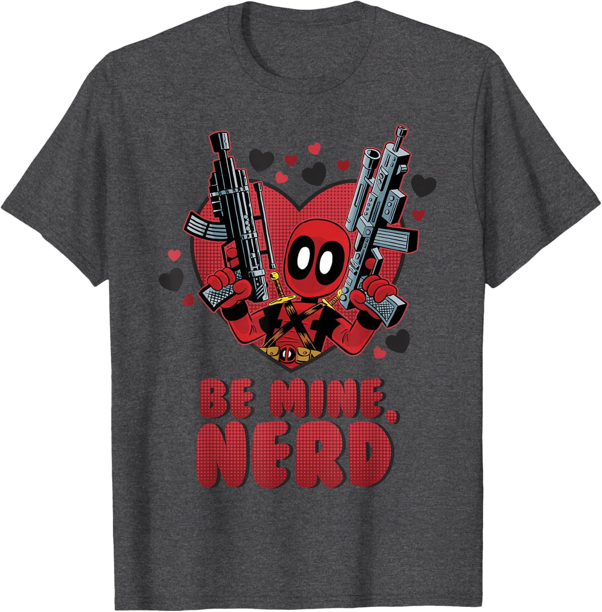 Marvel Deadpool Be Mine Nerd Valentine's Day T-Shirt - Dark Heather Grey
