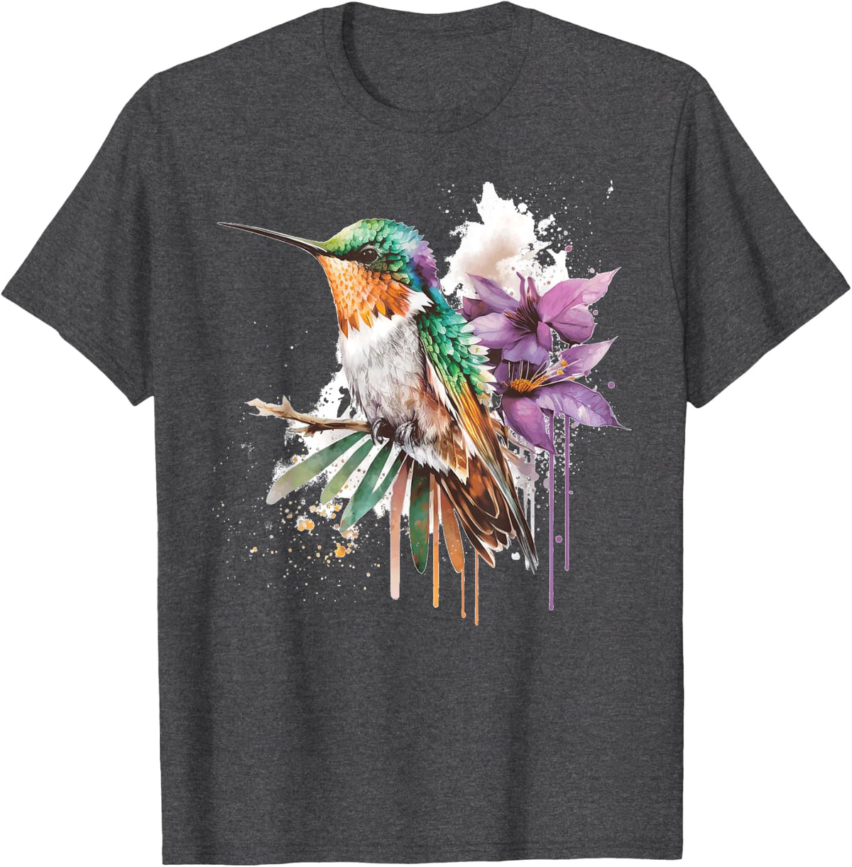 Hummingbird and Flower Bird Watcher Hummingbird Lover T-Shirt - Dark Heather Grey