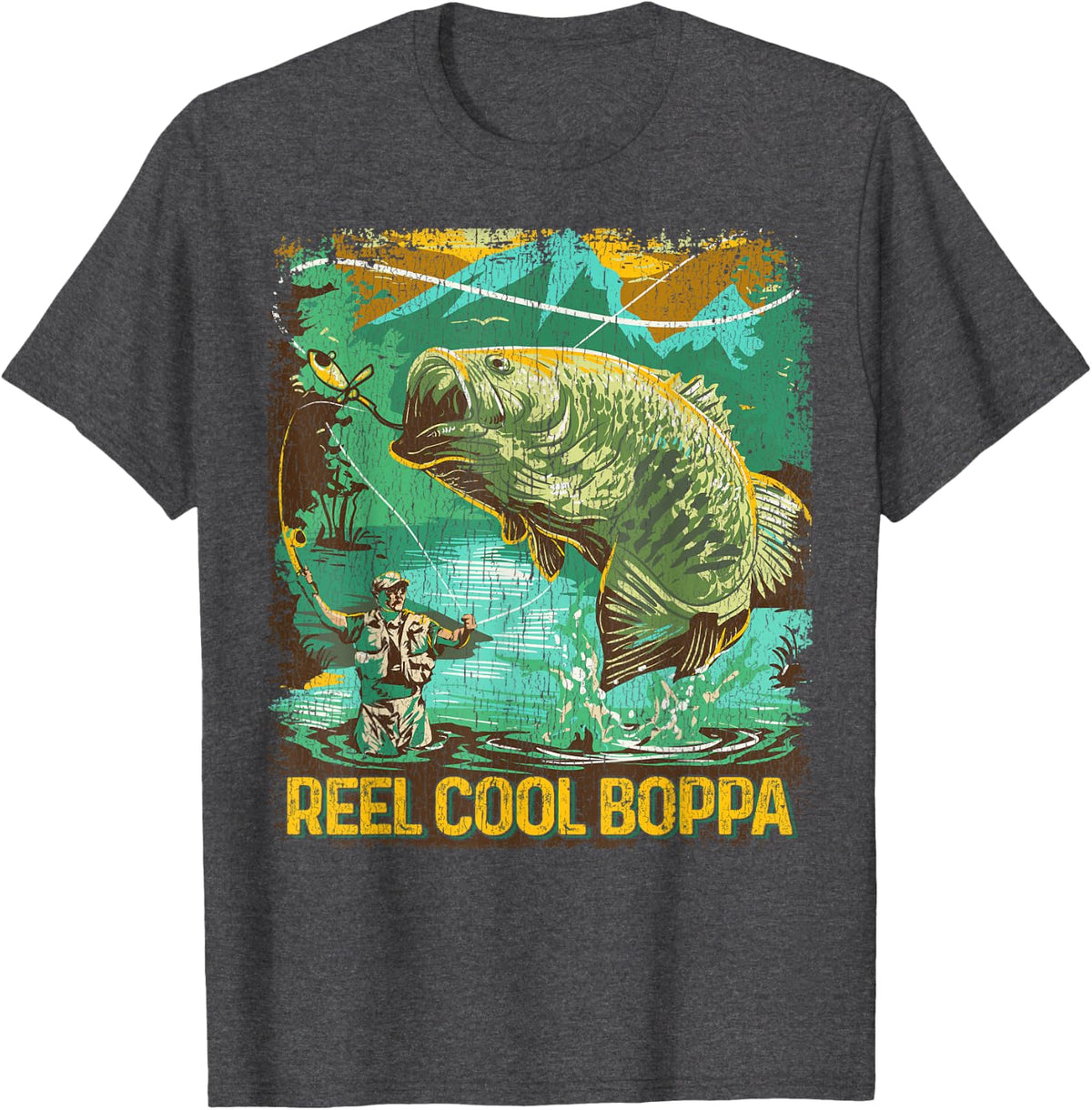 Reel Cool Boppa Shirt Fishing Lover Fathers Day Gift T-Shirt - Dark Heather Grey