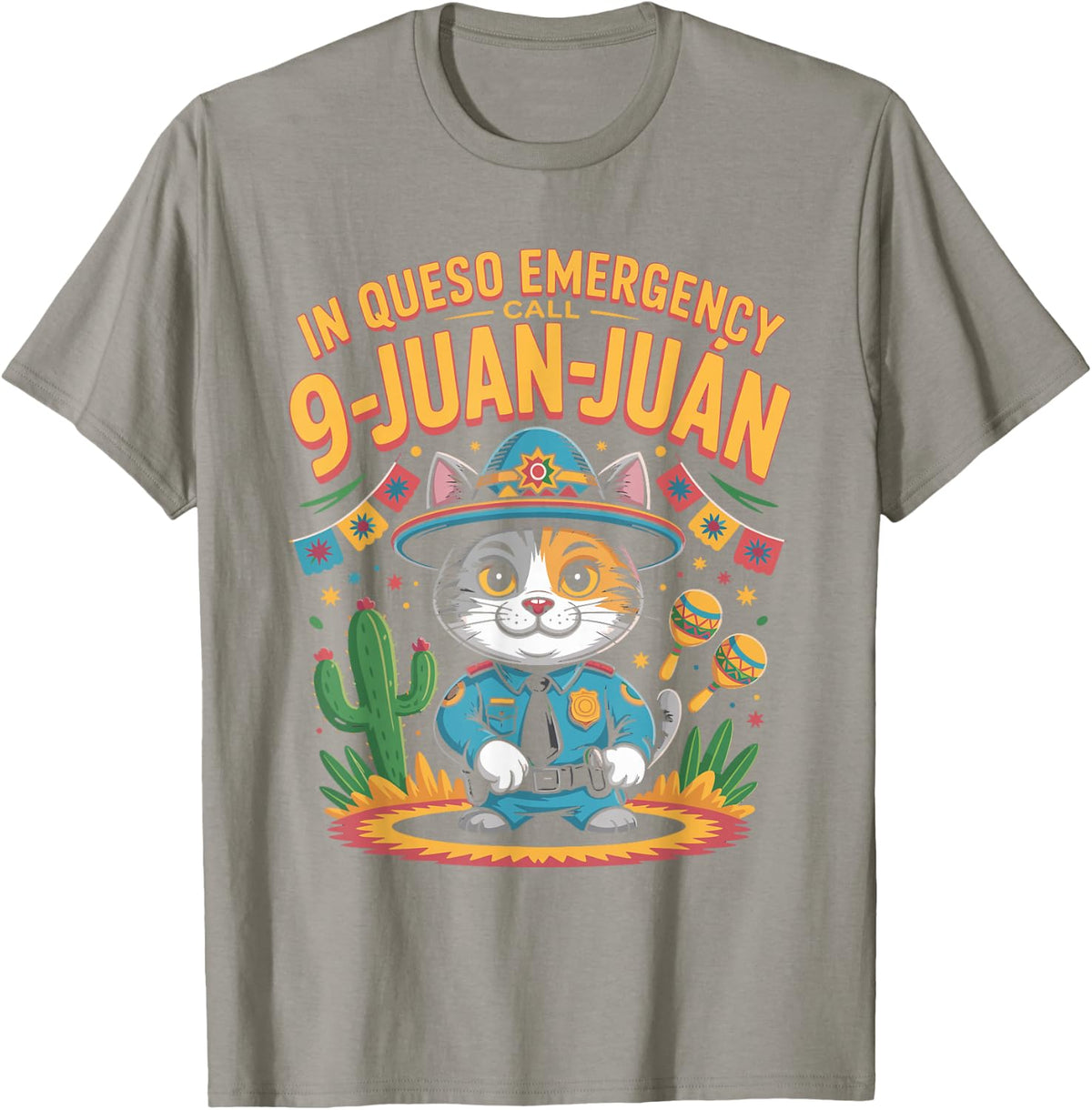 in Queso Emergency Call 9 Juan Juan Funny Cat T-Shirt - Slate Grey