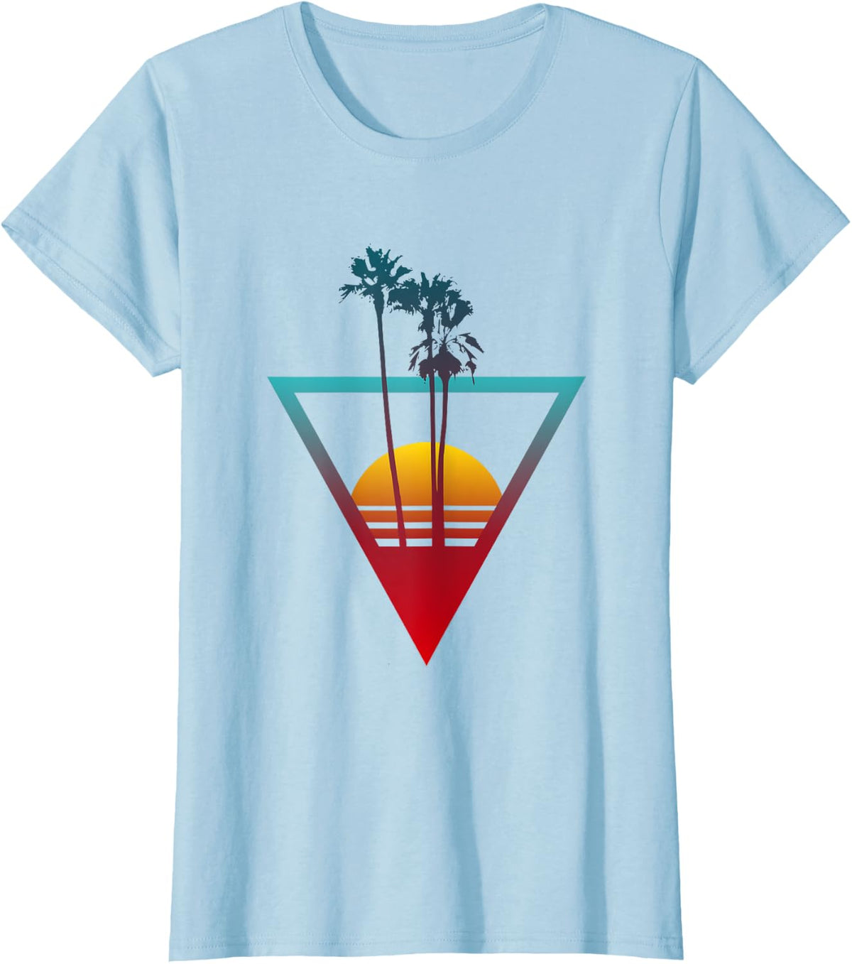 Synthwave Summer Sunset Men Women T-Shirt - Baby Blue