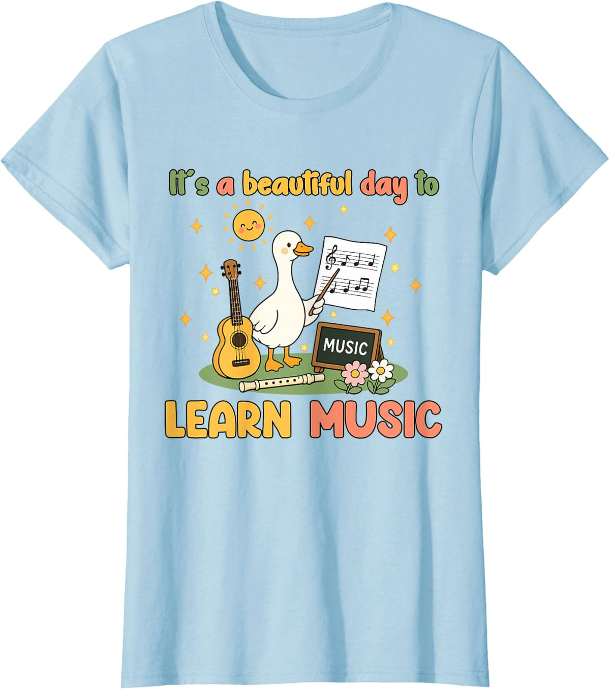 Learn Music Musician Goose Music Teacher T-Shirt Tee Back to School Gift for Women Men - Baby Blue