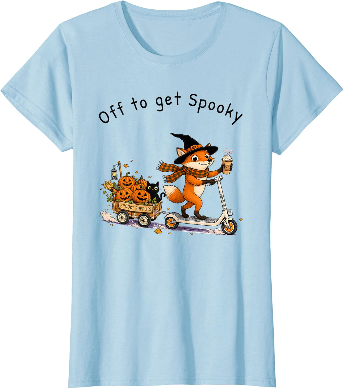 Off to Get Spooky Fox Halloween T-Shirt - Baby Blue