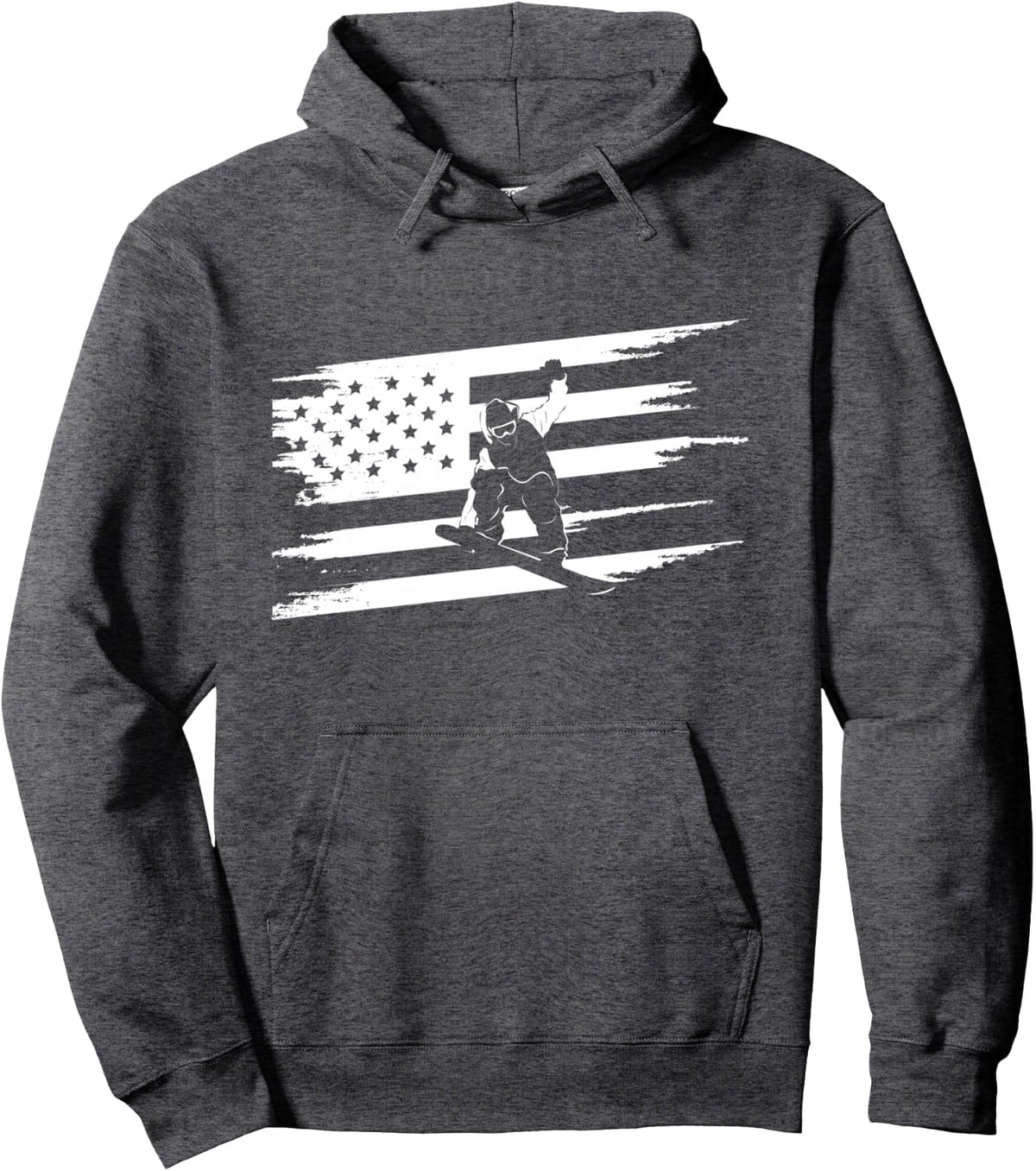 Snowboard Clothing for Snowboarders American Flag Snowboard Pullover Hoodie - Men's Classic Black Long Sleeve Hooded Neck