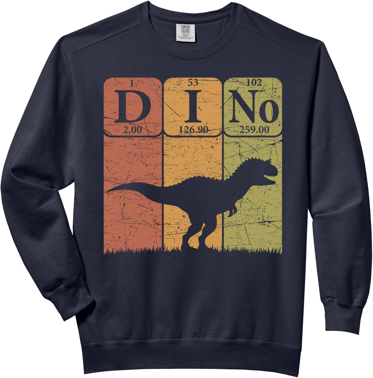 Dinosaur Periodic Table Elements Carnotaurus Paleontologist Comfort Colors Adult Sweatshirt - Adult Unisex Navy