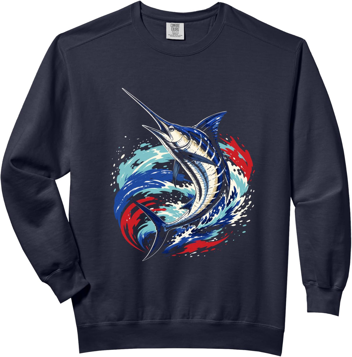 Leaping Marlin Ocean Angler Mens Marlin Fishing Comfort Colors Adult Sweatshirt - Adult Unisex Navy