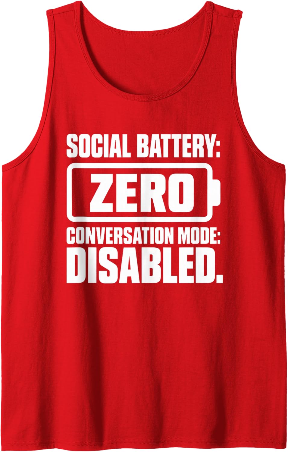 Men's Funny Social Battery Zero Conversation Mode Disabled Meme Sleeveless Tank Top - Red