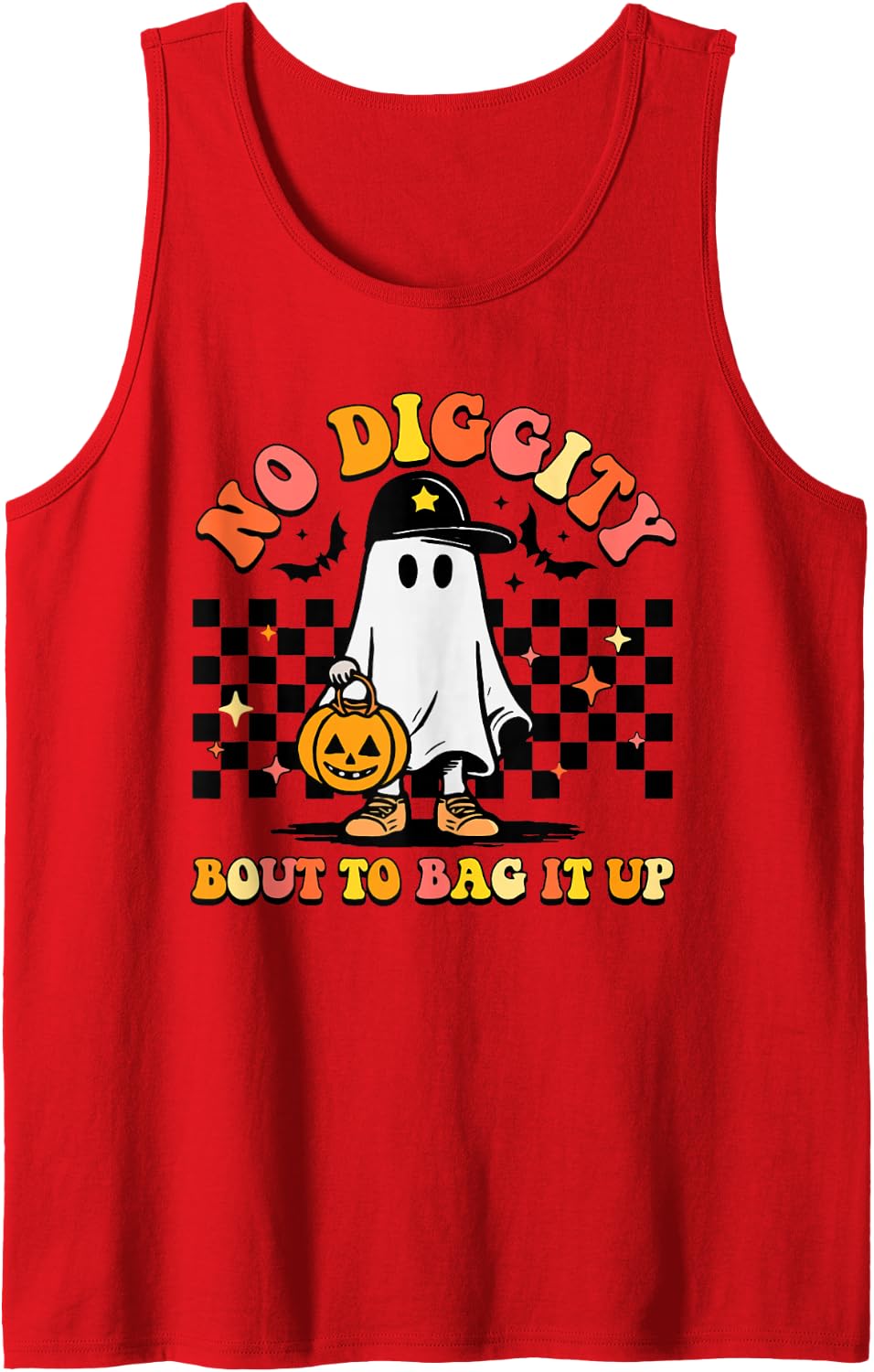 No Diggity Ghost Halloween Bag It Up Sleeveless Tank Top - Red