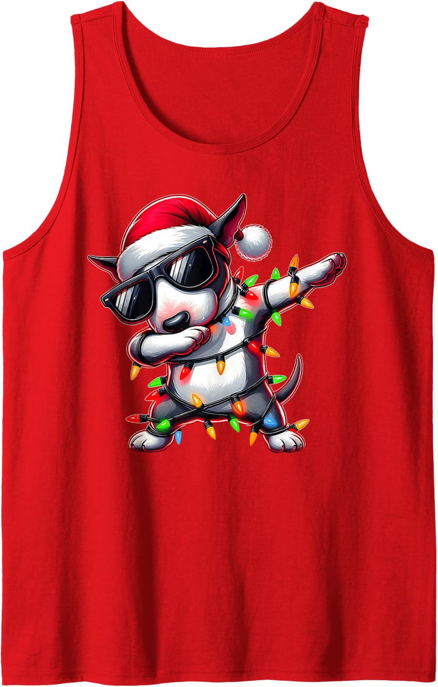 Dabbing Bull Terrier Dog Sunglasses Cute Christmas Xmas Sleeveless Tank Top - Red