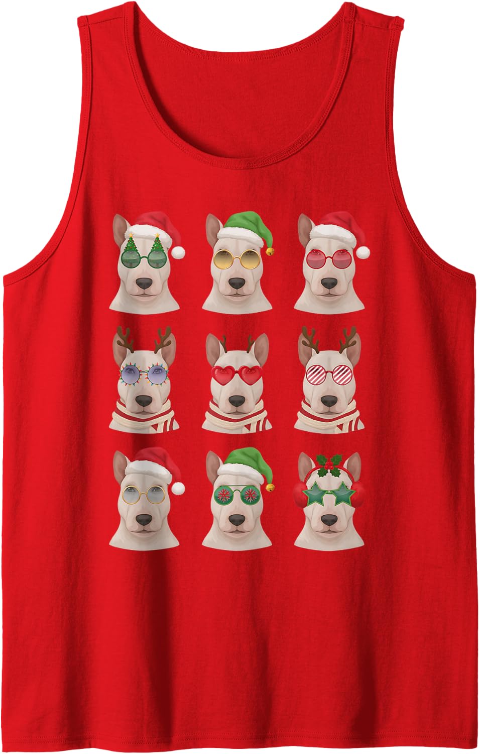 Bull Terrier Funny Christmas Pajama Cute Dog Owner Sleeveless Tank Top - Red
