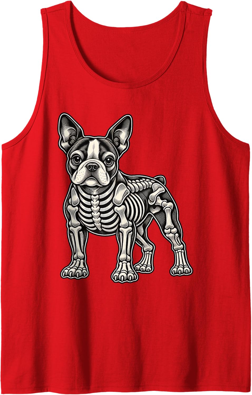 Boston Terrier Dog Skeleton Halloween Sleeveless Tank Top - Red