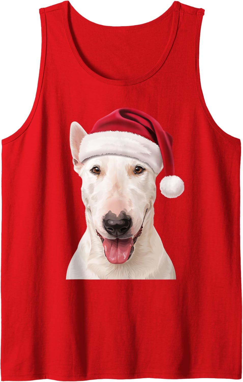 Bull Terrier Santa Hat Christmas Portrait Fur Mom and Dad Sleeveless Tank Top - Red
