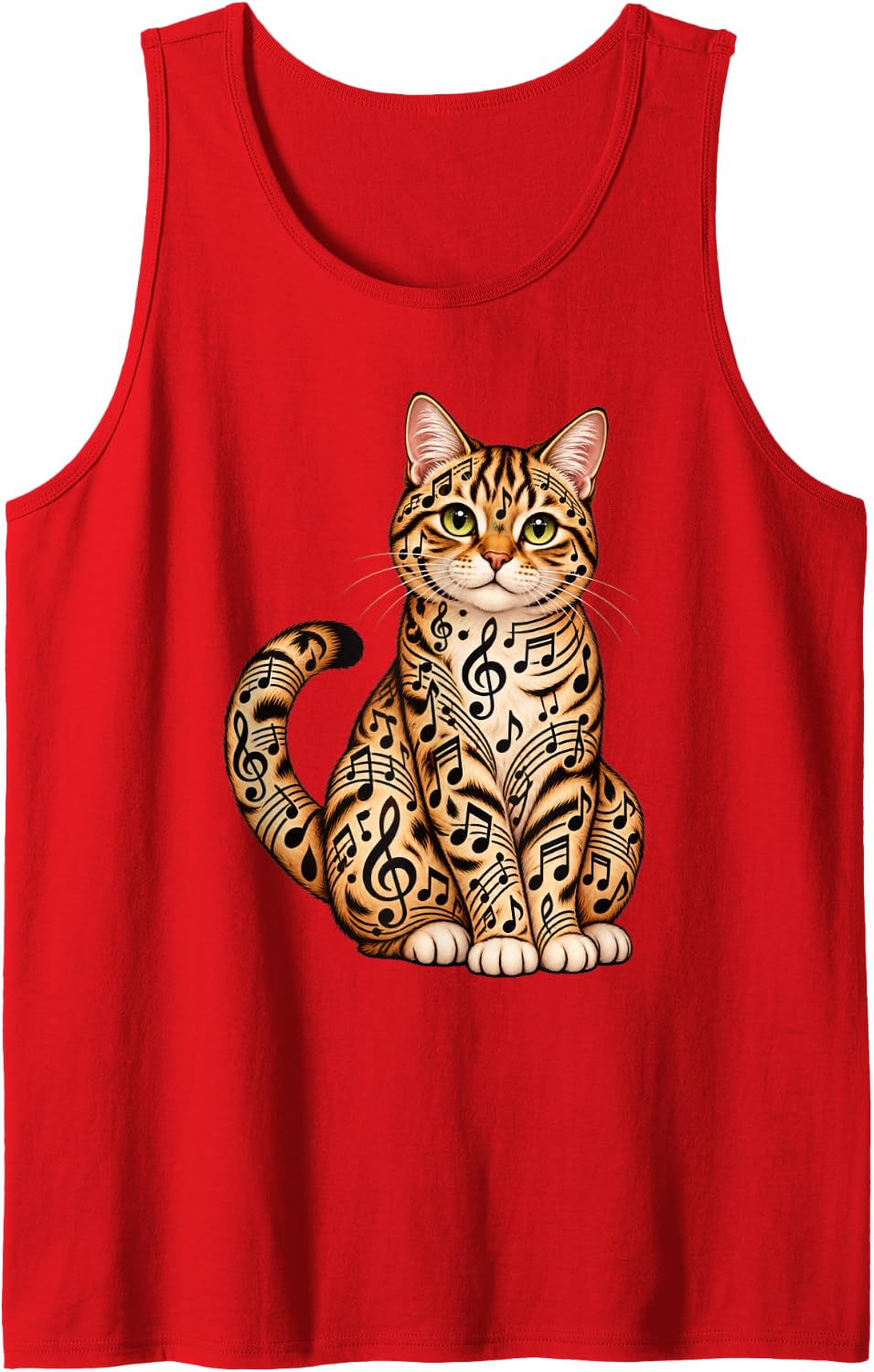 Musical Notes Cat Music Musician Sleeveless Tank Top - Red