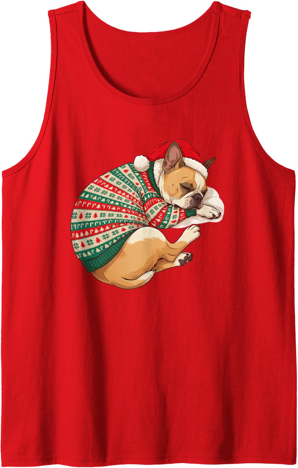 Cozy Sleepy Boston Terrier Christmas Sweater Nap Dog Mom Dad Sleeveless Tank Top - Red