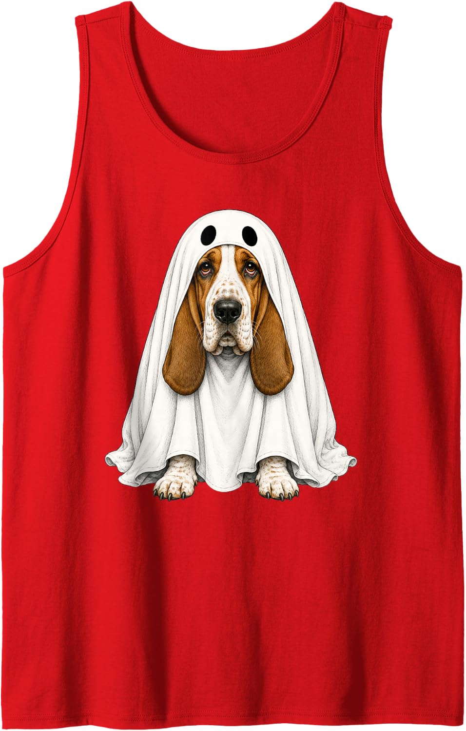 Basset Hound Dog Ghost Halloween Sleeveless Tank Top - Red