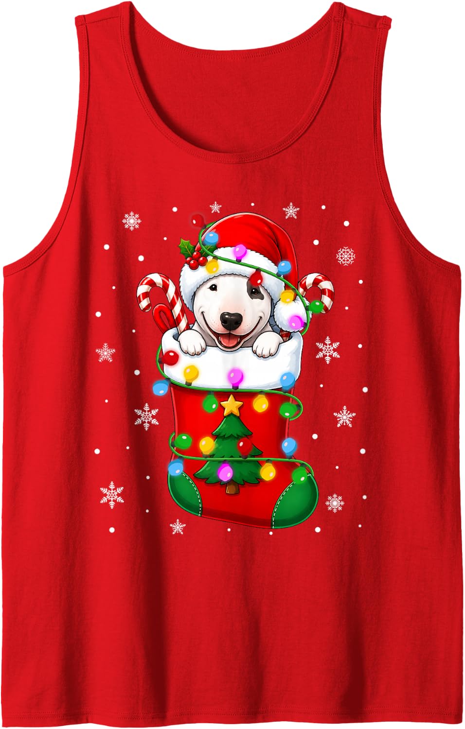 Bull Terrier Dog in Christmas Socks Cute Puppy Festive Xmas Sleeveless Tank Top - Red