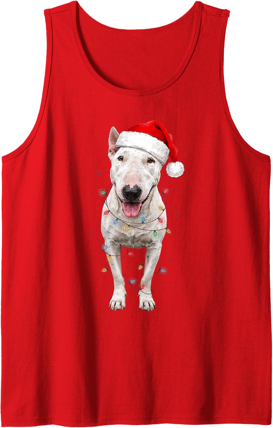 Cute Bull Terrier Santa Hat Dog Mom Dad Christmas Men Women Sleeveless Tank Top - Red