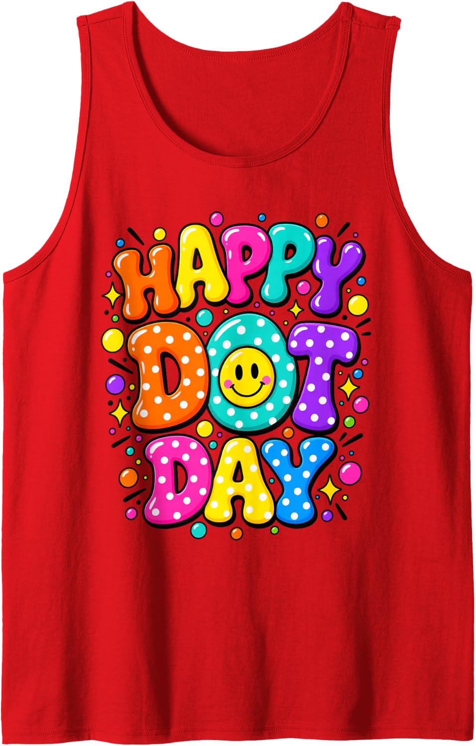 Colorful Polka Dot Smile Face Happy Dot Art Teacher Kids Sleeveless Tank Top - Red