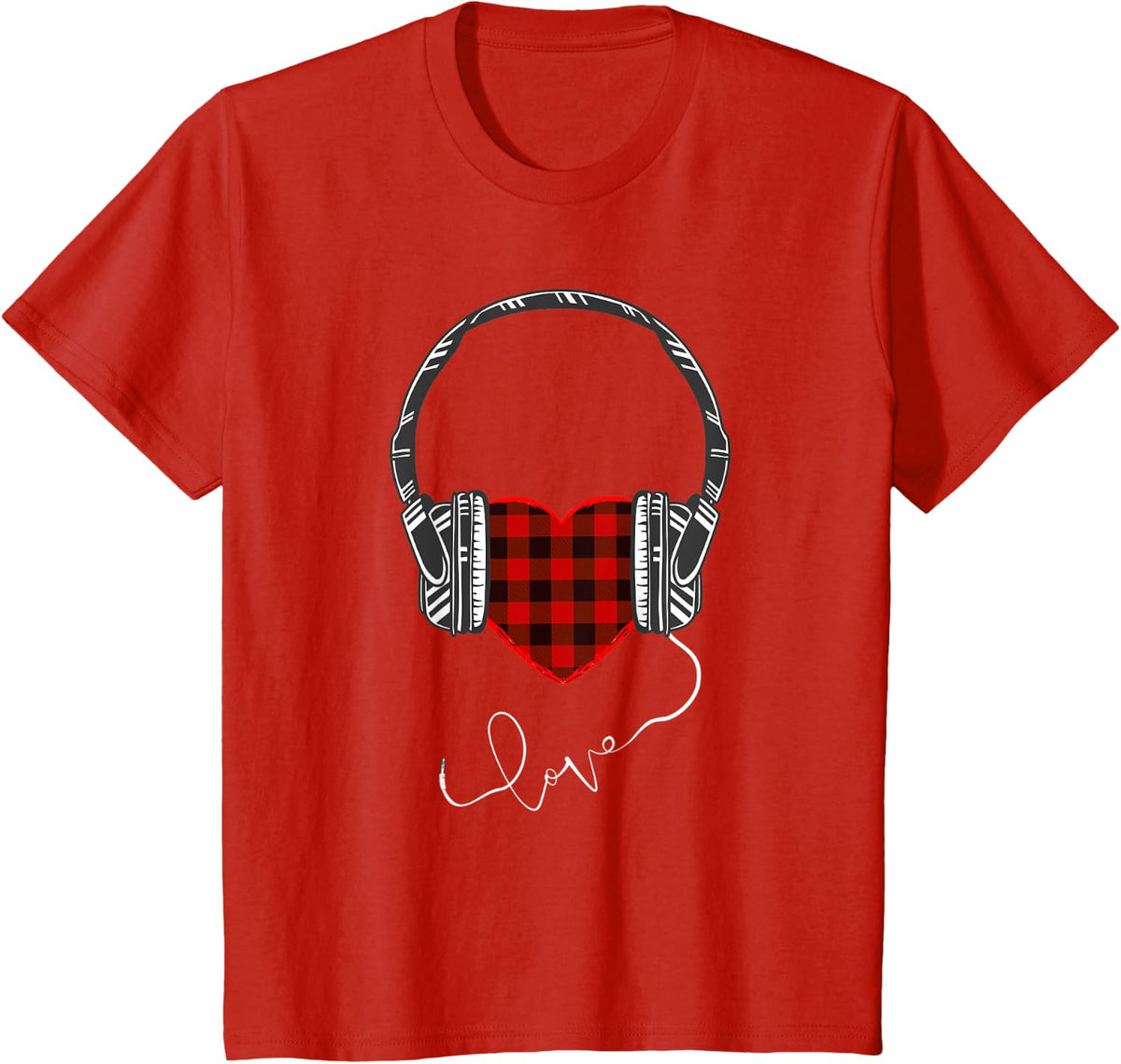 Valentines Day Heart Music Love Musician Headphones Gift T-Shirt - Red