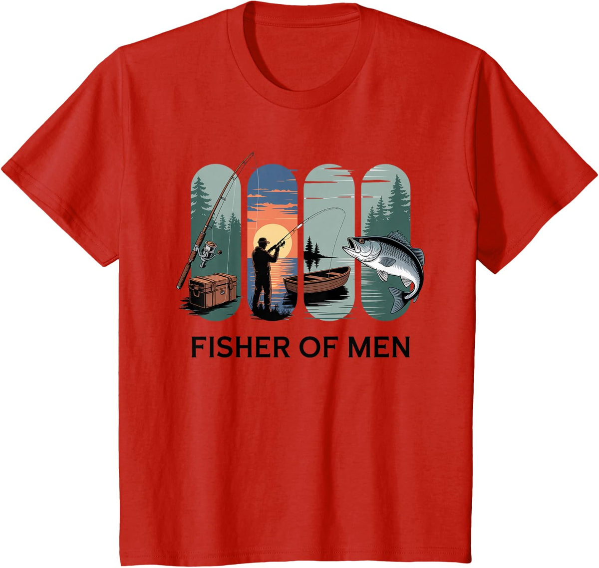 Fishing Adventure Fisher of Men Angler Outdoorsmen T-Shirt - Red
