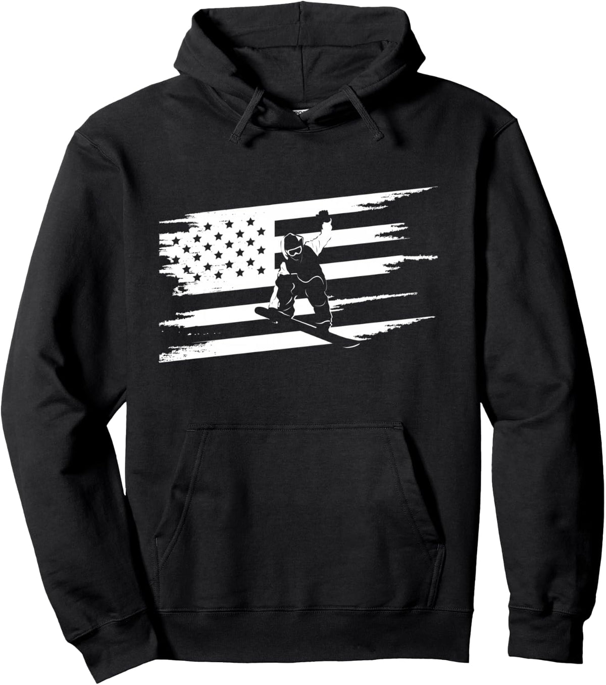 Snowboard Clothing for Snowboarders American Flag Snowboard Pullover Hoodie - Men's Classic Black Long Sleeve Hooded Neck