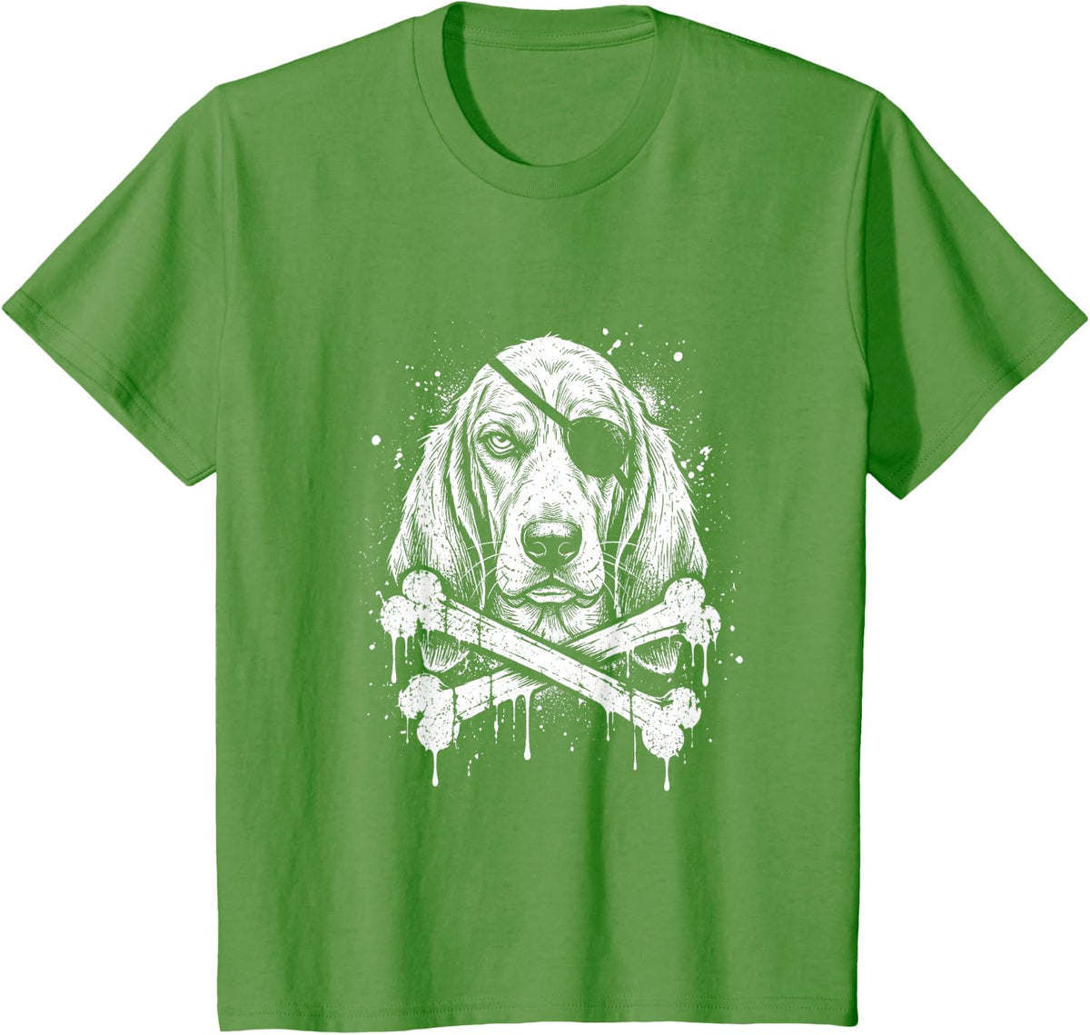 Basset Hound Grunge Pirate Crossbones T-Shirt - Grass Green
