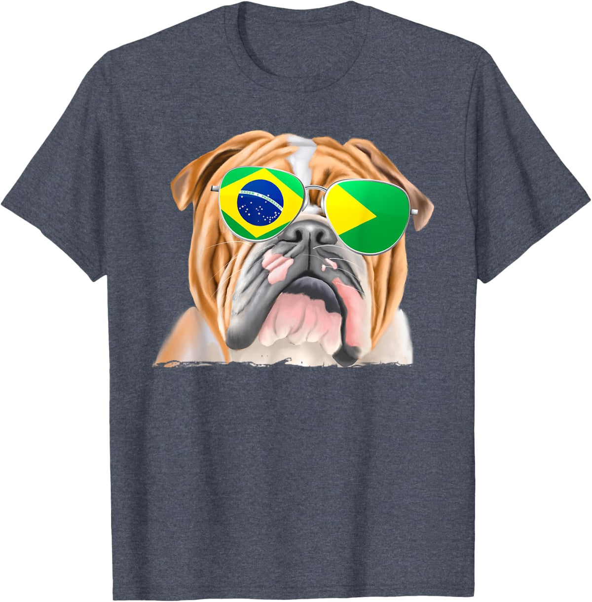 Bulldog Dog Brazilian Flag Sunglasses T-Shirt - Heather Blue