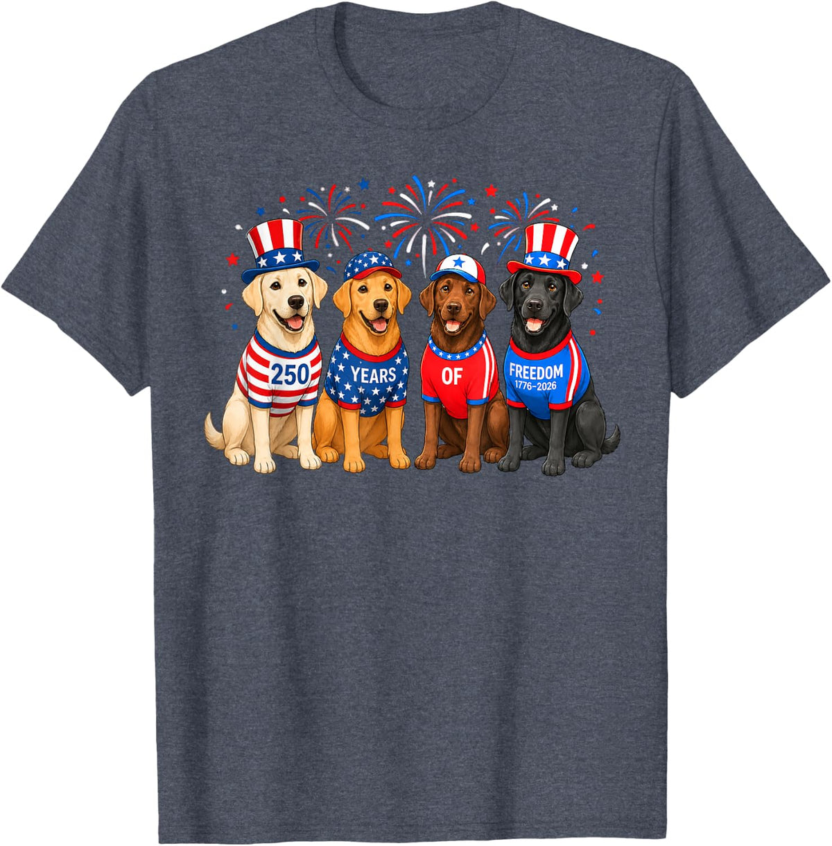 Cute 250 Anniversary USA Lab Dog Mom Dog Dad 4th of July T-Shirt - Heather Blue