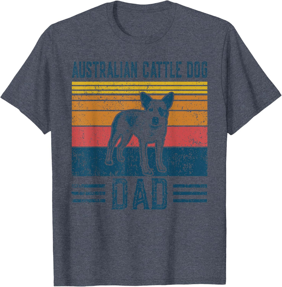 Dog | Red Heeler Papa - Vintage Australian Cattle Dog Dad T-Shirt - Heather Blue