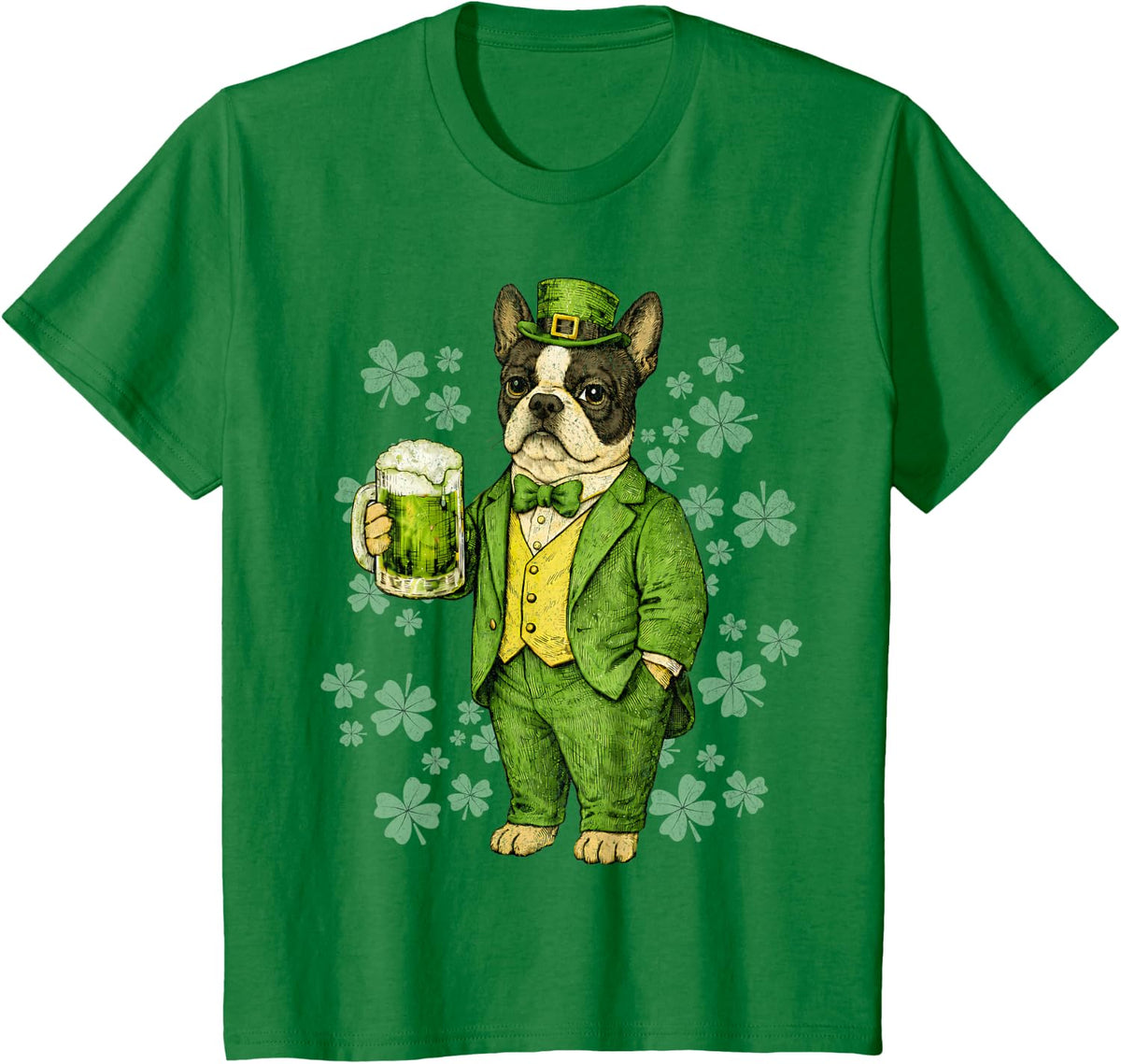 Boston Terrier St Patricks Day Irish Leprechaun T-Shirt - Kelly Green