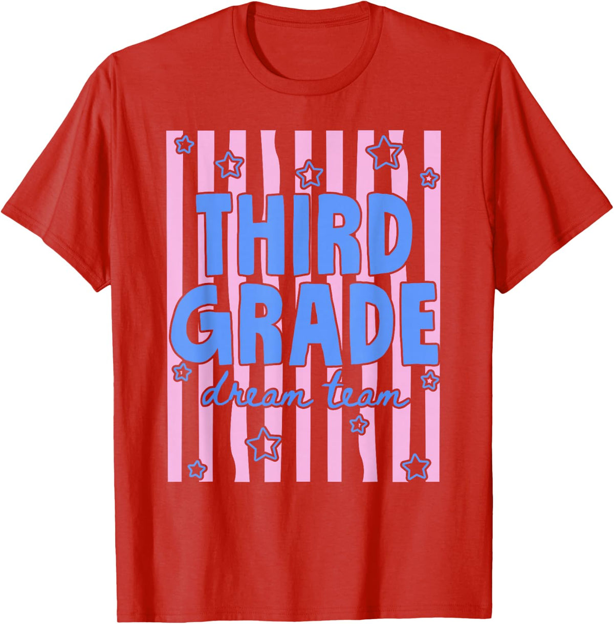 Retro Stripes Third Grade Dream Team 3rd Grade Teacher Tee T-Shirt - Red