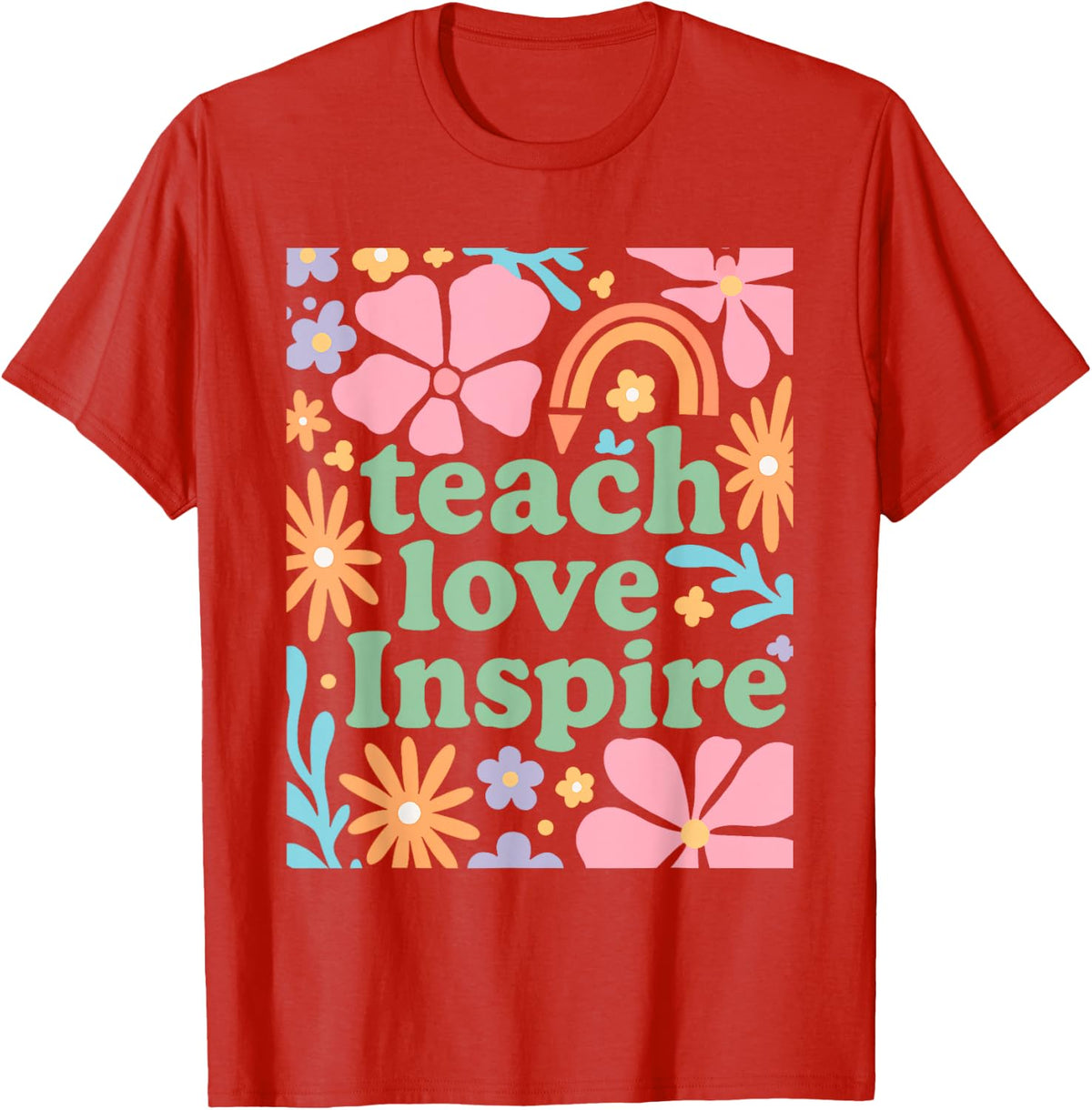 Boho Back to School Teacher Appreciation Flower Teacher T-Shirt Tee - Red
