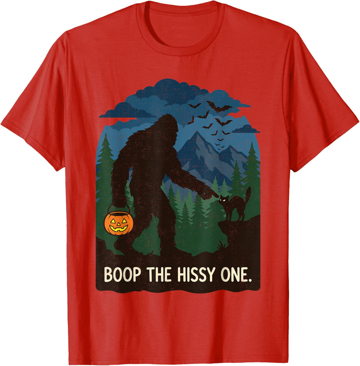 Boop The Hissy One Bigfoot Black Cat Funny Halloween Pumpkin T-Shirt - Red