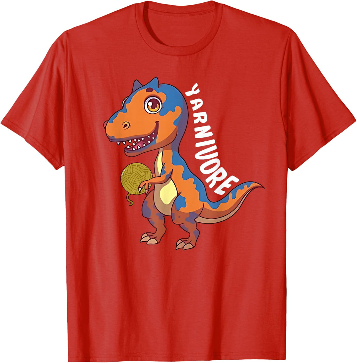 Yarnivore Knitting And Crochet Dinosaur T-Shirt - Red
