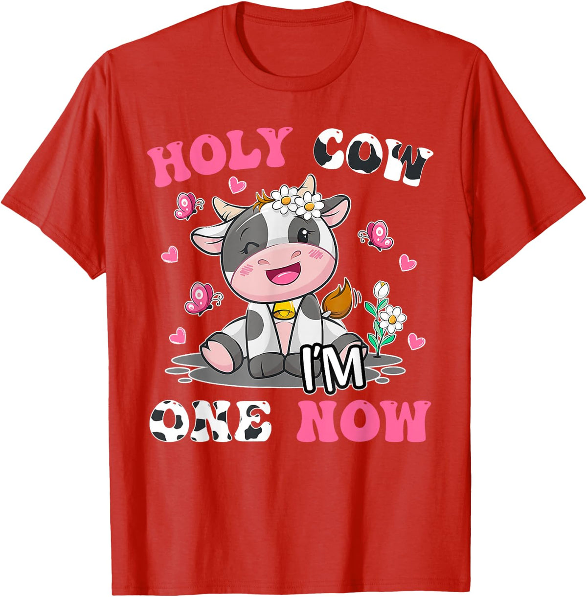 Kids Holy Cow I'm One 1 Years Old 1st Birthday Boy Girl T-Shirt - Red
