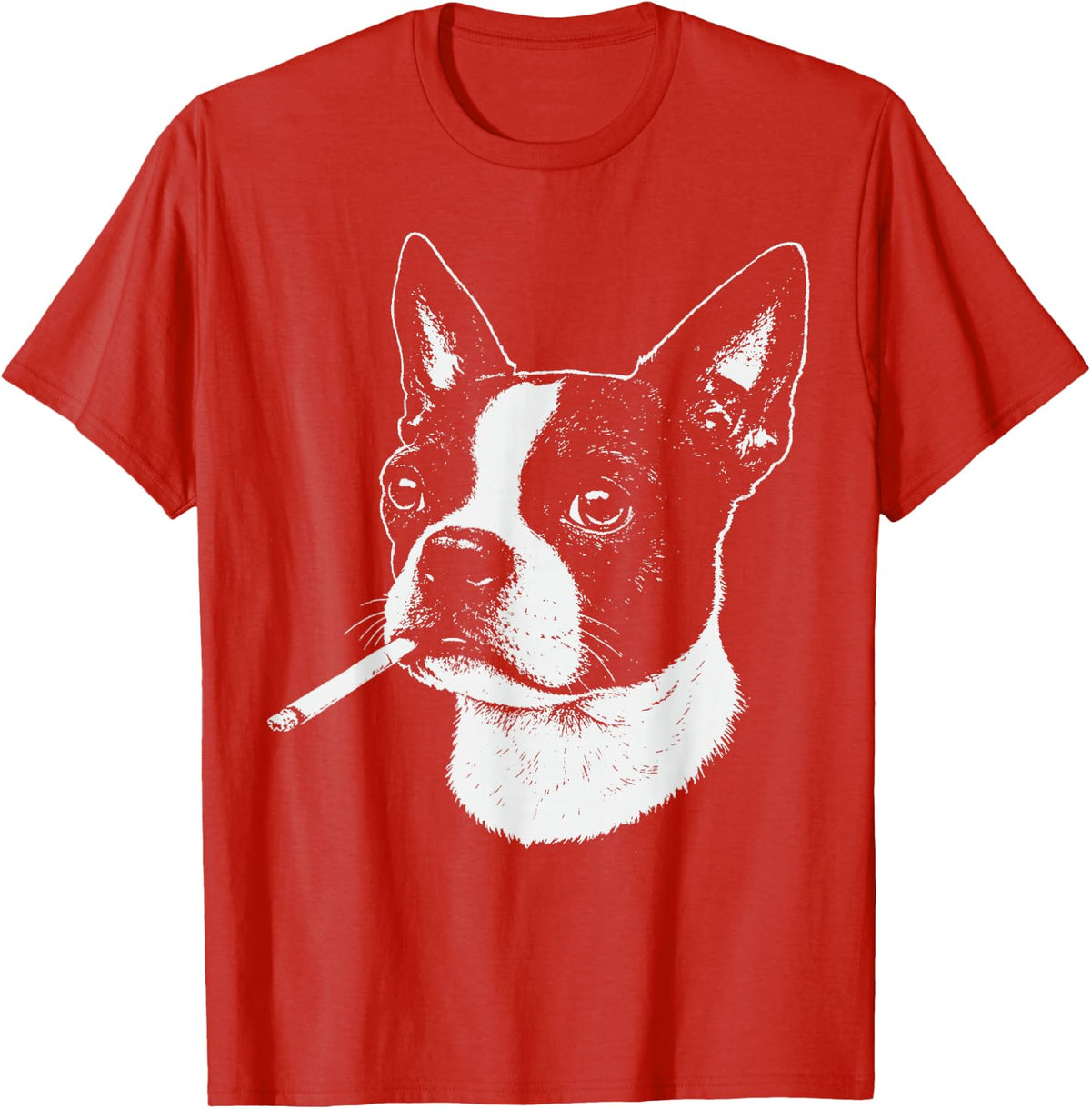 Boston Terrier Meme Funny Dog Smoking Cigarette T-Shirt - Red