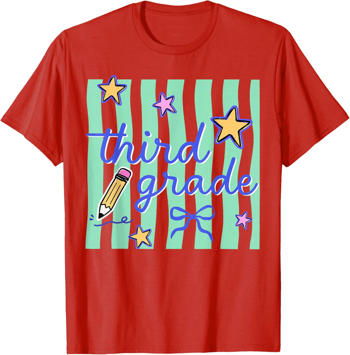 Third Grade Teacher Shirt 3rd Grade Preppy Striped Back to School Tee T-Shirt - Red