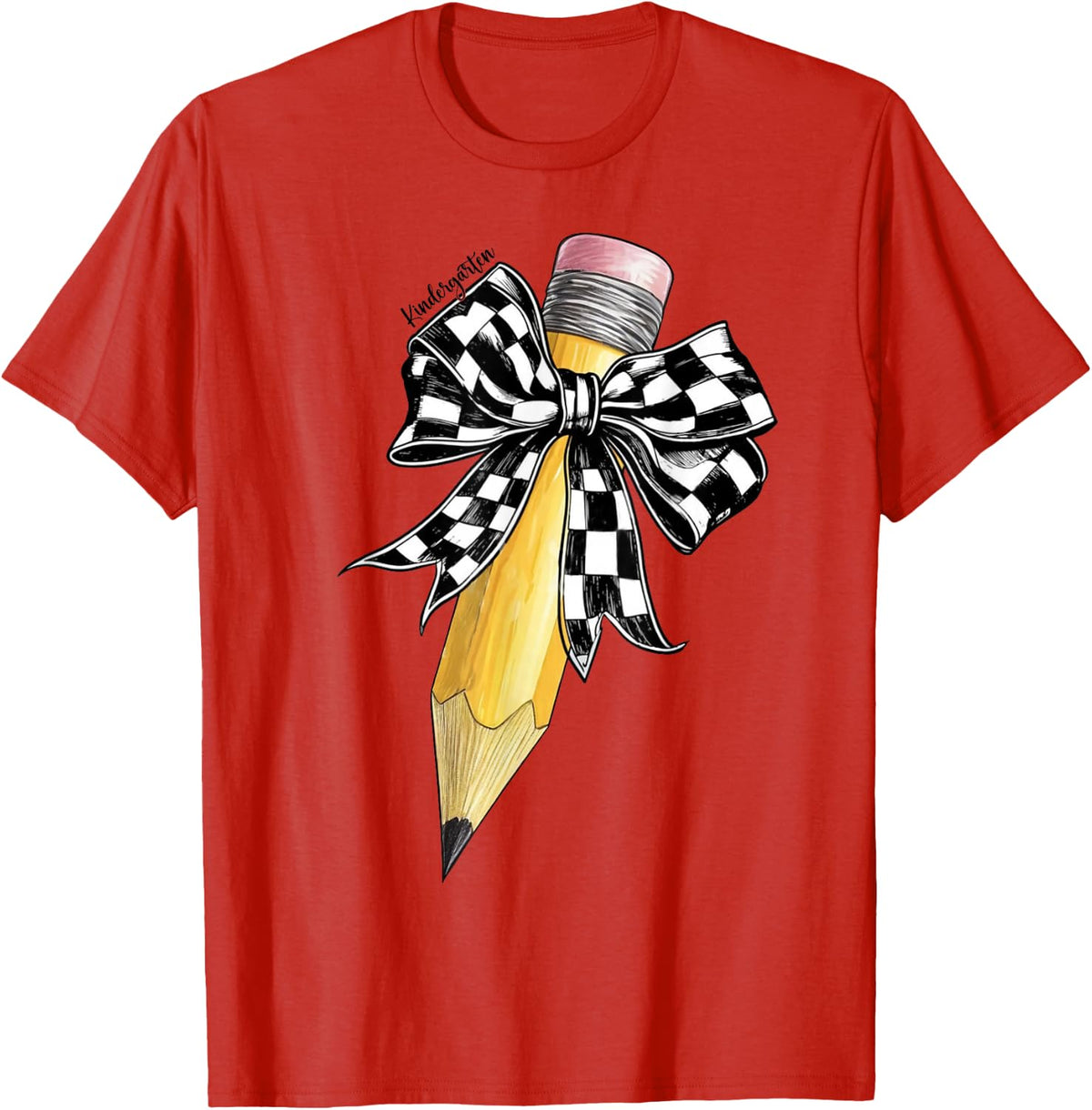 Back To School Coquette Pencil Bow Kindergarten Teacher Kids T-Shirt - Red